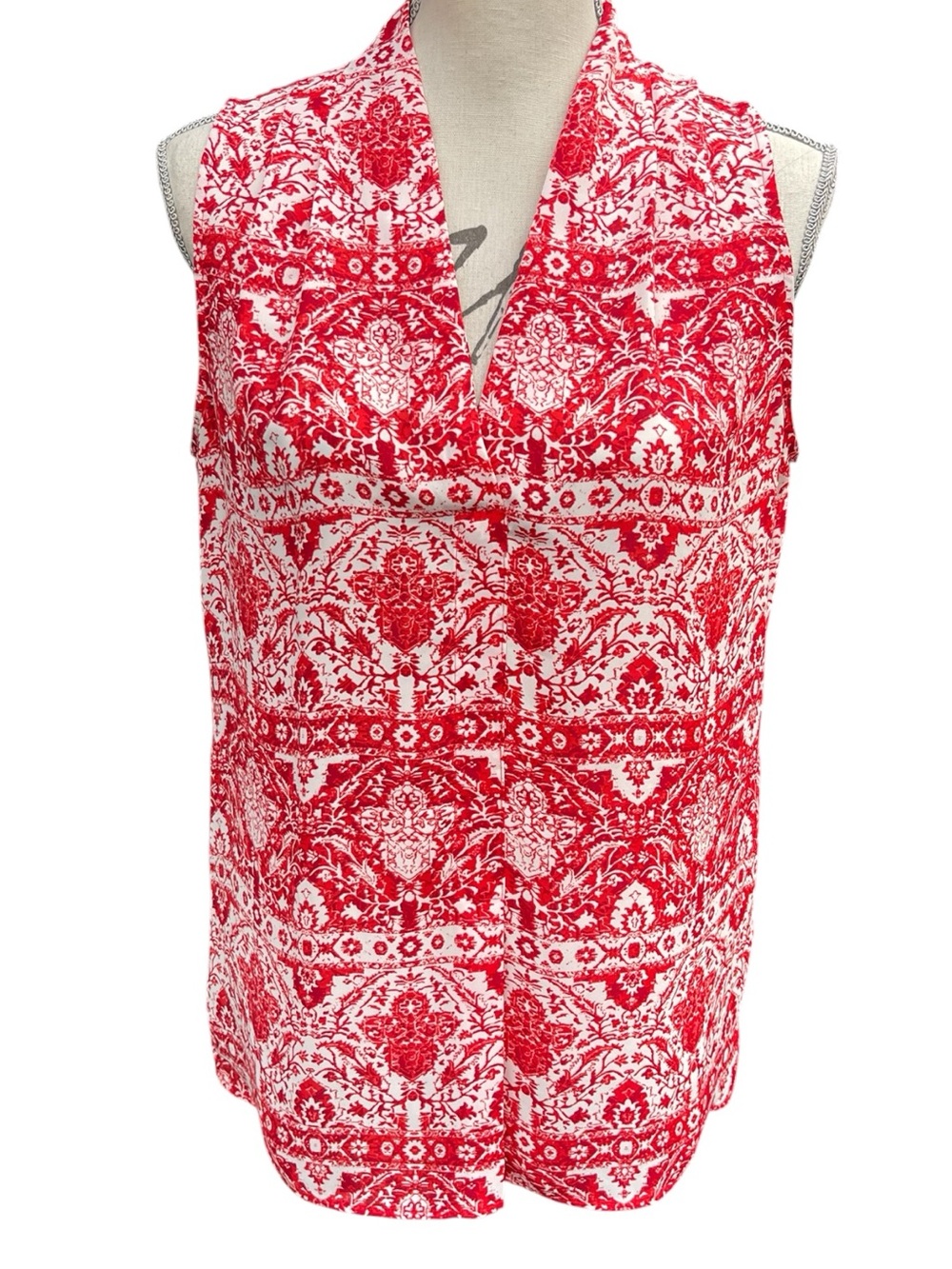 Laundry by Shelli Segal Sleeveless Red/White Print V-Neck Top (S)